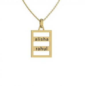 Pendentif personnalisé de haute qualité en argent sterling 925 massif, rectangle 13x32mm, bijoux fins - Pendentif personnalisé avec le nom du couple pour la Saint-Valentin - Product Image 1