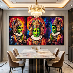 Modern Islamic 3 Panel <b>Framed</b> Wall Art Indian Kathakali Dance Colorful Folk Cultural Print Crystal Porcelain <b>painting</b> Home Decor - Product Image 3