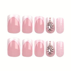 12 Pcs French Style Romantic Art Acrylic Half Cover Almond Shape Press <b>Nails</b> <b>Glue</b> Artificial Fingernails Customize Candy False - Product Image 6