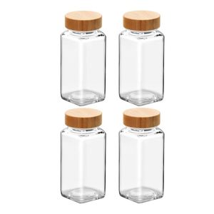 Ensemble de pots à épices en verre avec couvercles en bambou, étiquettes, couvercles doseurs, 4 oz/8 oz, préservation de la fraîcheur, design multifonctionnel, style campagnard, cuisine - Product Image 1