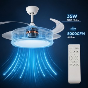 42-inch invisible retractable <b>ceiling</b> fan with <b>lights</b>, smart 3-color <b>dimmable</b> <b>ceiling</b> fan with <b>light</b> ventilation system, etc. - Product Image 6