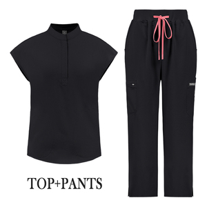 VIAOLI Nouvelle Collection : Ensembles d'uniformes médicaux pour femmes, <span class=keywords><strong>pantalon</strong></span> droit TRS, rose poudré, col mandarin, avec plusieurs poches - Product Image 6