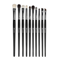 10-teiliges Multifunktions-Pinselset mit flachem, schrägem und ultrafeinem Holzgriff aus synthetischem/natürlichem Haar für Lidschatten, Augenbrauen und Concealer.