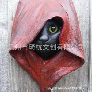 Décoration d'Halloween en forme de chat à capuche, sculpture murale en résine, forme animale, utilisation intérieure/extérieure, couleurs gris, violet, rouge - Product Image 4