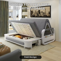 Sofá cama plegable inflable moderno con tapicería de tela y marco metálico de almacenamiento para uso en apartamentos, hoteles o salas de estar