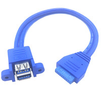 Kabel Ekstensi USB 3.0 Dual 20-Pin Tipe A Female Panel Screw Mount untuk Motherboard, Konduktor Tembaga Terlindungi, Panjang Sesuai Pesanan