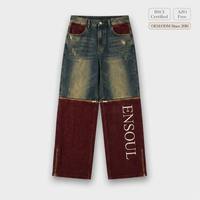 Jean évasé personnalisé par le fabricant, en denim délavé vintage et velours côtelé, avec fermeture éclair, logo brodé, pantalon large deux-en-un détachable