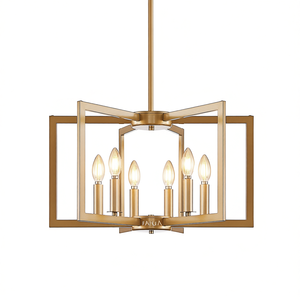Lustre géométrique doré moderne à 6 lumières, 22 pouces, en métal, pour salon, salle à manger, cuisine - Product Image 1