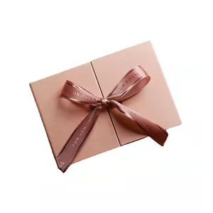Paper Double Doors Opening Pink Gift Box Packaging With Ribbon