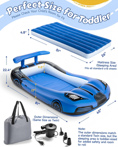 Cama Inflable de Viaje para Niños con Forma de Auto de Carreras, con Barandas de Seguridad para Niños Pequeños, para Acampar en Casa - Product Image 5