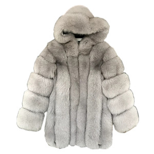 YY8149 معطف شتوي طويل للنساء عالي الجودة من الفرو الطبيعي الحقيقي مع غطاء رأس من الفرو - Product Image 1