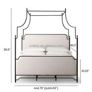 Ferly Hot Sale 2024 Britse Stijl Indoor Metalen Frame Meubels Slaapkamer Ijzeren Frame Gestoffeerd Queen & King Size Hemelbed - Product Image 2