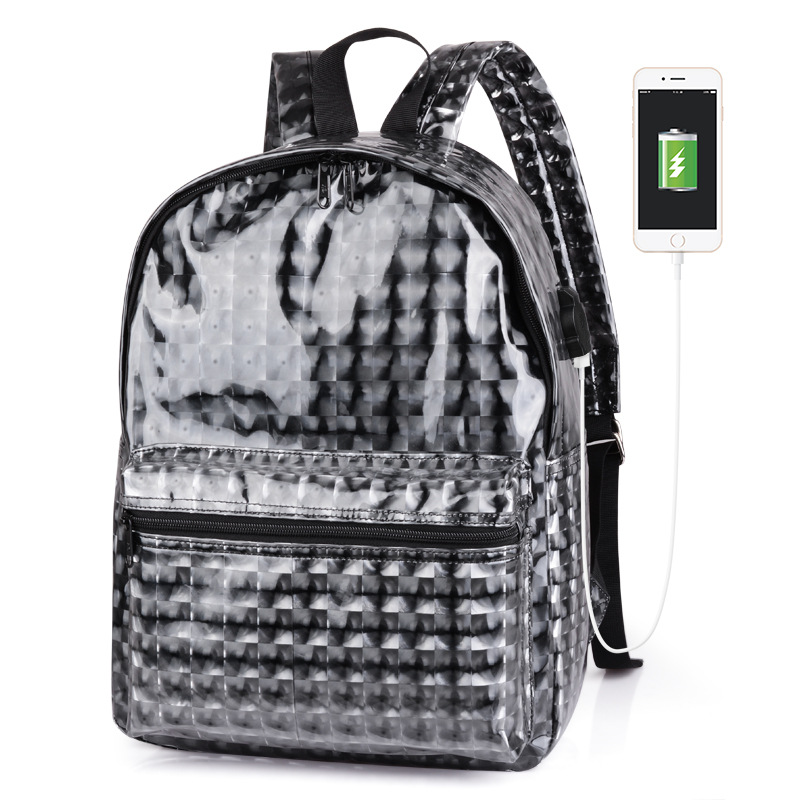 Neue stilvolle glänzende holo graphische Glitter Rucksack benutzer definierte Reises chule Rucksack Tasche große trend ige Rucksäcke mit USB-Aufladung