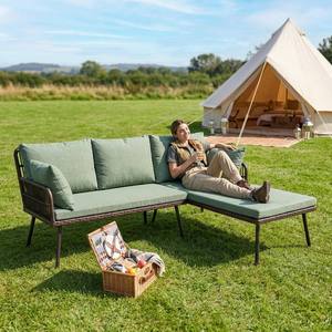 Ensemble <span class=keywords><strong>de</strong></span> canapés <span class=keywords><strong>de</strong></span> patio en rotin léger, anti-rouille, style nordique, avec pieds en métal noir et coussins amovibles, en forme <span class=keywords><strong>de</strong></span> L, pour café - Product Image 2