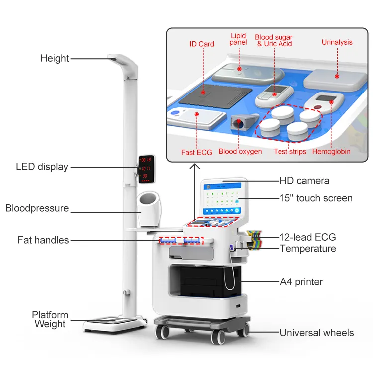फार्मेसियों के लिए स्वास्थ्य जांच चिकित्सा बुद्धिमान स्क्रीनिंग रोगी देखभाल कियोस्क स्वास्थ्य जांच चिकित्सा नैदानिक मशीन