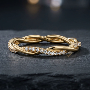 Anillo de Eternidad de Oro Amarillo de 14K con Diamantes Naturales Redondos Pequeños, 1/5 Ct, Engaste Pavé, Anillo de Boda - Product Image 3