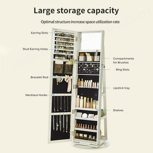 Organisateur d'armoire verrouillable rotatif pour chambre à coucher en gros Armoire à bijoux en bois avec miroir - Product Image 6