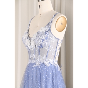 Púrpura claro moderno antiestático lentejuelas cuello en V sin mangas espalda encaje bordado corpiño línea brillo tul falda Floral brillante - Product Image 5