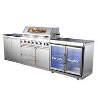 Barbecue à gaz moderne et luxueux en acier inoxydable thermolaqué avec évier et réfrigérateur intégré pour usage domestique