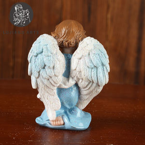 3インチの赤ちゃんの天使の彫像樹脂の天使の彫刻の装飾ピンクと青の赤ちゃんの天使の置物宗教的な贈り物 - Product Image 3