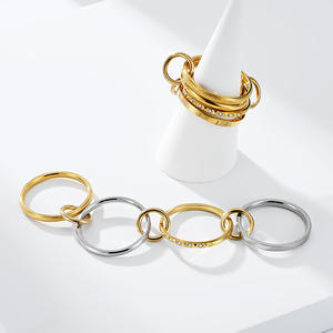 Diamond <b>Ring</b> Gold Plated Four Layer <b>Stacked</b> Geometric Design Women's Everyday Wear Jewelry - Product Image 2