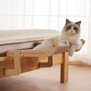 Lit suspendu pour chat, hamac pour balcon, lit pour animaux de compagnie en bois, rectangle 47x38x21cm, pour chat, utilisation toutes saisons - Product Image 3