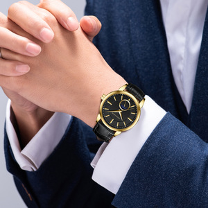 Montre à quartz légère pour homme, bracelet en cuir étanche, montre-bracelet tendance avec phases de lune pour homme - Product Image 5