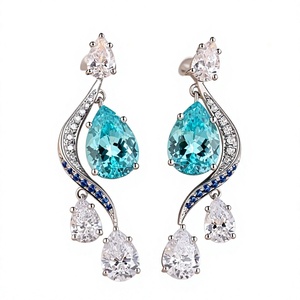 Boucles d'oreilles glamour en argent 925 avec diamants fantaisie taille poire cultivés en laboratoire, certifiés IGI, pour femmes, bijoux de mariage - Product Image 1