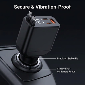 Premium Minimalist Design car phone charger 120w 4 in 1 <b>fast</b> car <b>charging</b> adapter with led screen 2 retractable <b>cables</b> <b>type</b>-<b>c</b> - Product Image 6