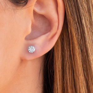 ROXI Pendientes Pequeños de Plata 925 Bañados en Oro de 18K con Zirconia Brillante de Corte Diamante Clásico, Tipo Piercing de Bola de Rosca - Product Image 5