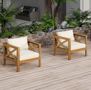 Sillón de Jardín Moderno de Madera de Roble con Cojines (Juego de 2) Muebles de Patio Portátiles y Cómodos para Exteriores - Product Image 4