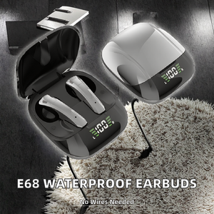 Écouteurs sans fil E68 TWS IPX4 étanches avec écran numérique et contrôle tactile LED, basses renforcées en fibre de carbone, charge inversée - Product Image 2
