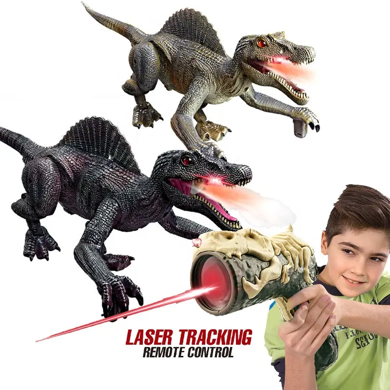 2 en 1 5CH niños dinosaurio pistola juguete dinosaurio tiro juguetes para niños niñas objetivo móvil con luz de pulverización música RC juguete