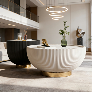 Tavolino da Caffè Moderno Minimalista a Forma di Tamburo con Angoli Arrotondati, Piano in Pietra Sinterizzata Bicolore Nero e Bianco, Arredamento per <span class=keywords><strong>Soggiorno</strong></span> - Product Image 5