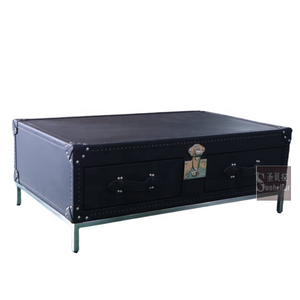 Malle à vapeur en cuir noir <span class=keywords><strong>table</strong></span> basse et <span class=keywords><strong>coffre</strong></span> de bar à vin avec dessus coulissant et tables centrales de canapé de salon - Product Image 6