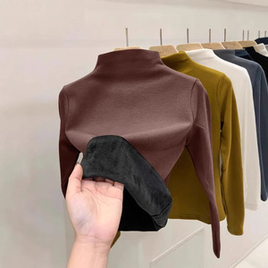 Women's High Neck Fleece Lined Knit <b>Top</b> Full Sleeve Slim Fit Warm Autumn Winter Base <b>Layer</b> Soft Thick Shirt - Product Image 2