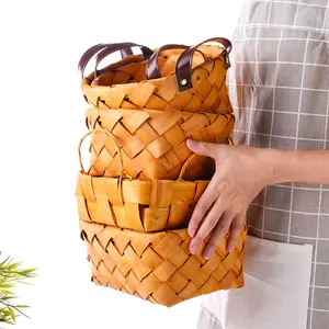 Gỗ Chip Handmade Giỏ Lưu Trữ, Hamper Bánh Mì Dệt Trái Cây Quà Tặng Dã Ngoại Lưu Trữ Giỏ