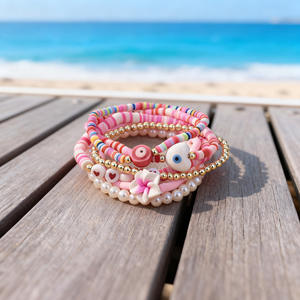 Pulsera <span class=keywords><strong>de</strong></span> Flores <span class=keywords><strong>de</strong></span> Arcilla con Cuentas <span class=keywords><strong>de</strong></span> Cristal Bohemio para Mujer, Brazalete Apilable con Cuentas, Joyería para Vacaciones en la Playa - Product Image 2