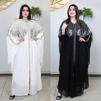 Abaya pour femmes grandes tailles de style européen, américain et africain, en mousseline de soie, ornée de strass et de perles, avec châle et foulard
