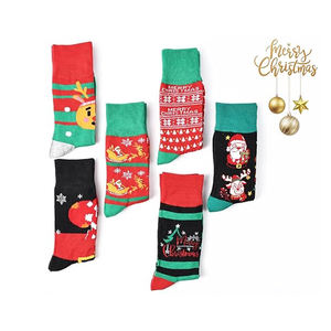 Medias de Papá Noel de alta calidad personalizadas a granel al por mayor, calcetines navideños festivos hasta la rodilla con logotipo de puños para el cuerpo - Product Image 1