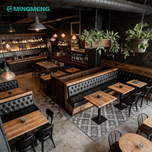 ที่นั่งบูธร้านอาหารสไตล์วินเทจอุตสาหกรรม หุ้มหนังสีดำแบบทัฟท์ พร้อมโครงไม้จริง สำหรับบาร์ ผับ - Product Image 6