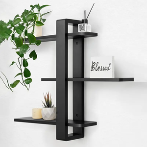 Décoration intérieure Grandes étagères murales flottantes Présentoir de photos pour le stockage des plantes et des articles divers Étagères en bois de <span class=keywords><strong>pin</strong></span> à 3 niveaux - Product Image 5