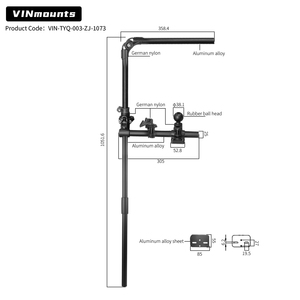 VINmounts 1073 Long Arm Fixed Kayak Fish Finder Mount Live Sonar <b>Bracket</b> 360° Adjustable Marine Mount System - Product Image 2