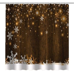 Rideau de Douche en Polyester Imprimé Numérique Motif Flocons de Neige et Étoiles Marron Effet Bois, Imperméable, Vente en Gros, Moderne - Product Image 5