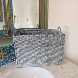 Juego de 2 Cestas tejidas rectangulares hechas a mano contenedor de almacenamiento de paja personalizable con jacinto de agua Vietnam al por mayor - Product Image 5