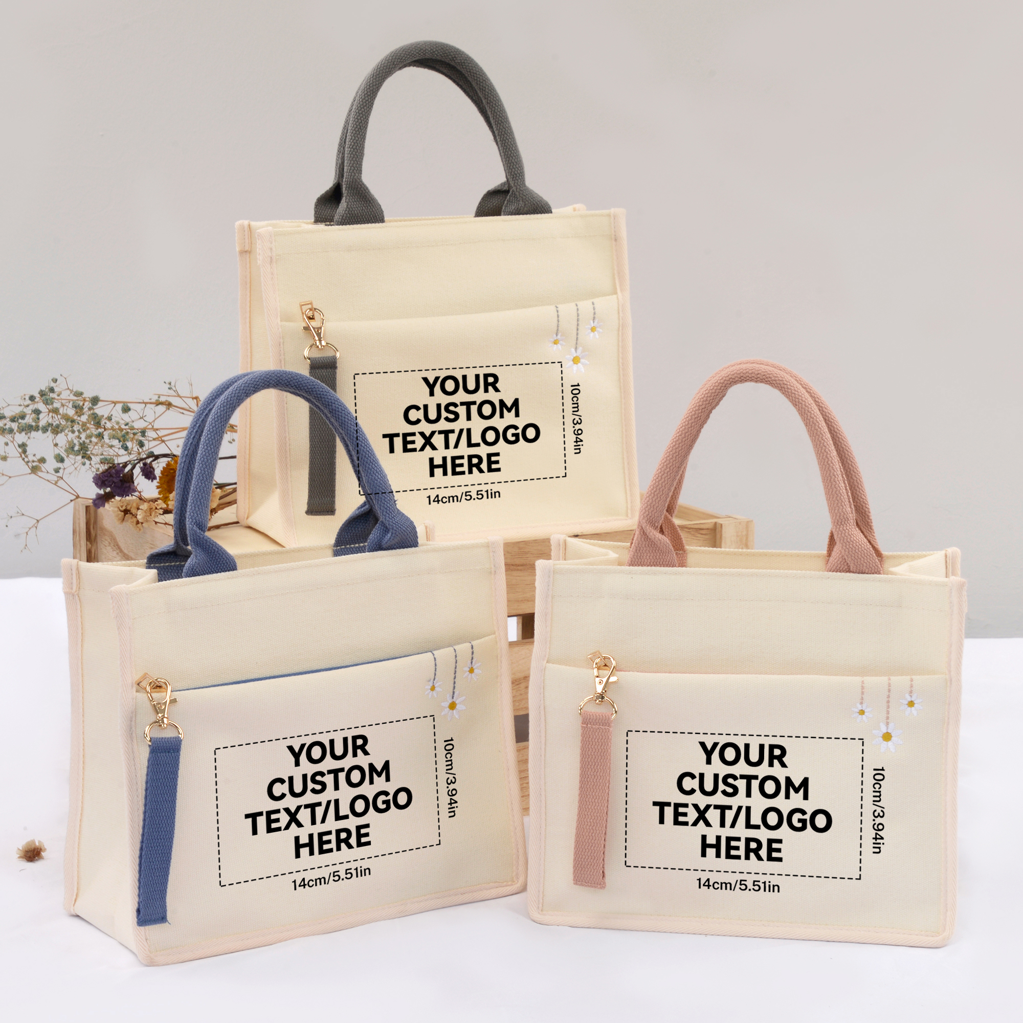 Canvas Tote Bag Customize Name Pattern Women