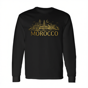 T-Shirt Vintage Marocchina a Maniche Lunghe con Skyline di Marrakech per Promozioni - Product Image 2