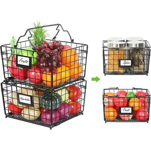 Foldable Water Fruit And Vegetable Bread Metal Storage Iron Wire Fruit Basket With Handle