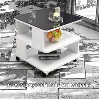 Table basse carrée moderne avec roulettes, étagère de rangement à 3 niveaux, table d'appoint roulante, meubles de salon noir et blanc