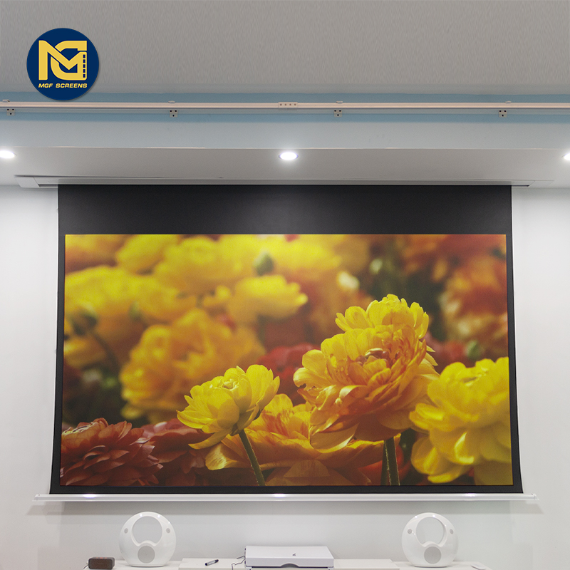 100 дюймовый 120 дюймовый 150 дюймовый домашний кинотеатр, алюминиевый электрический проекционный экран с моторизованным потолочным проектором